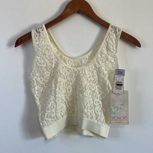 Romantic Lace Bralette Top Ivory 2X 90s Honors Elastic New Deadstock VTG
